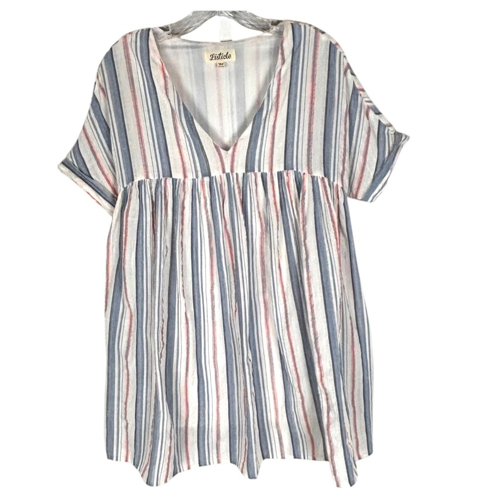 Listicle‎ XS Cotton Babydoll Mini Dress Beach Cover-Up V-Neck Short Sleeve Boho